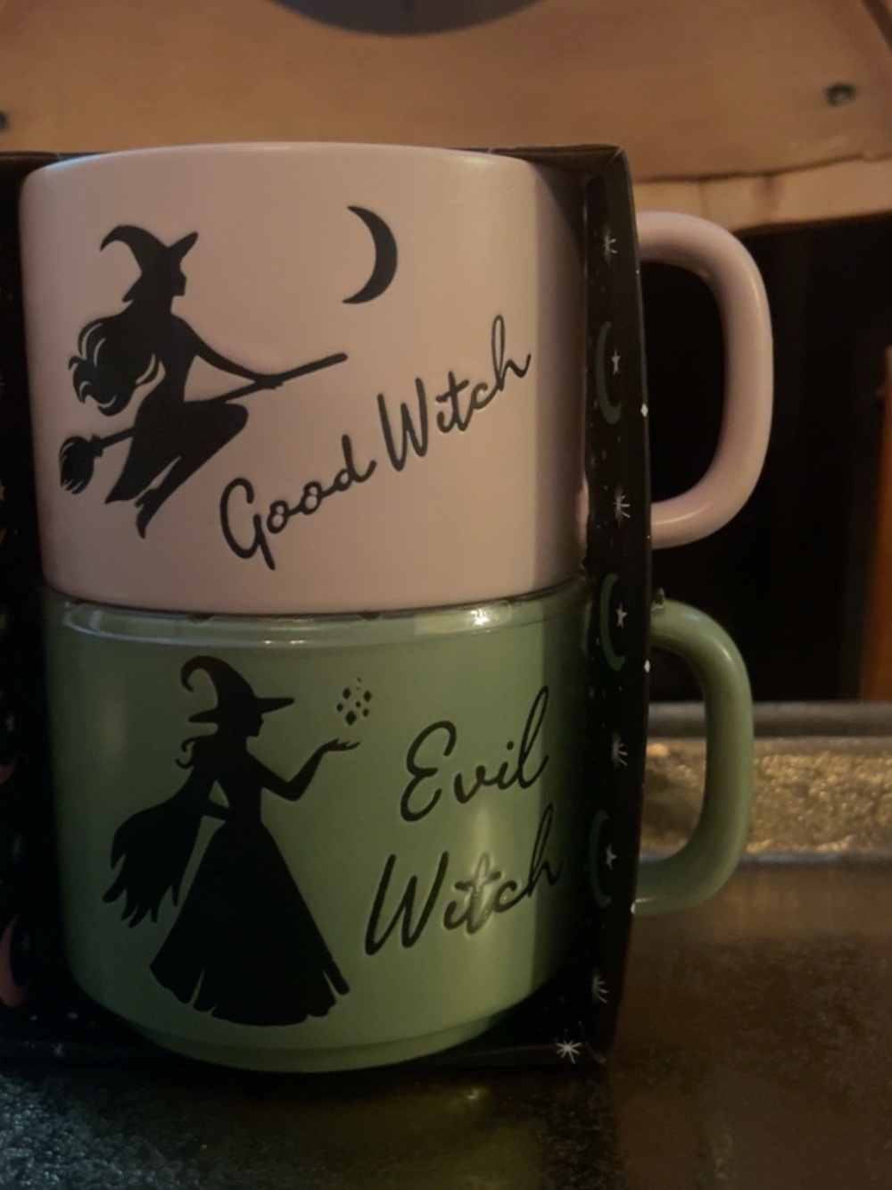Good Witch / Evil Witch Ceramic Mug Set - Pink & Green 19oz